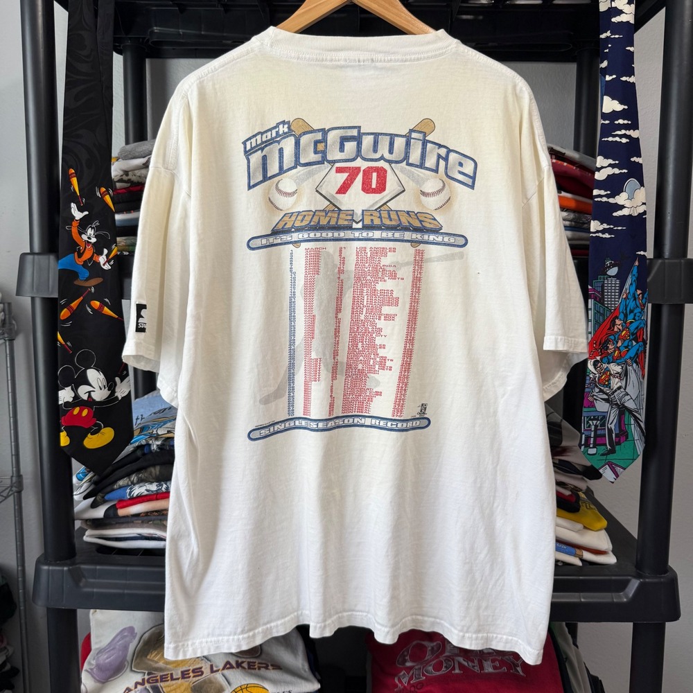 Vintage White Mark McGwire 70 Home Runs Starter T-Shirt XL Light Marks